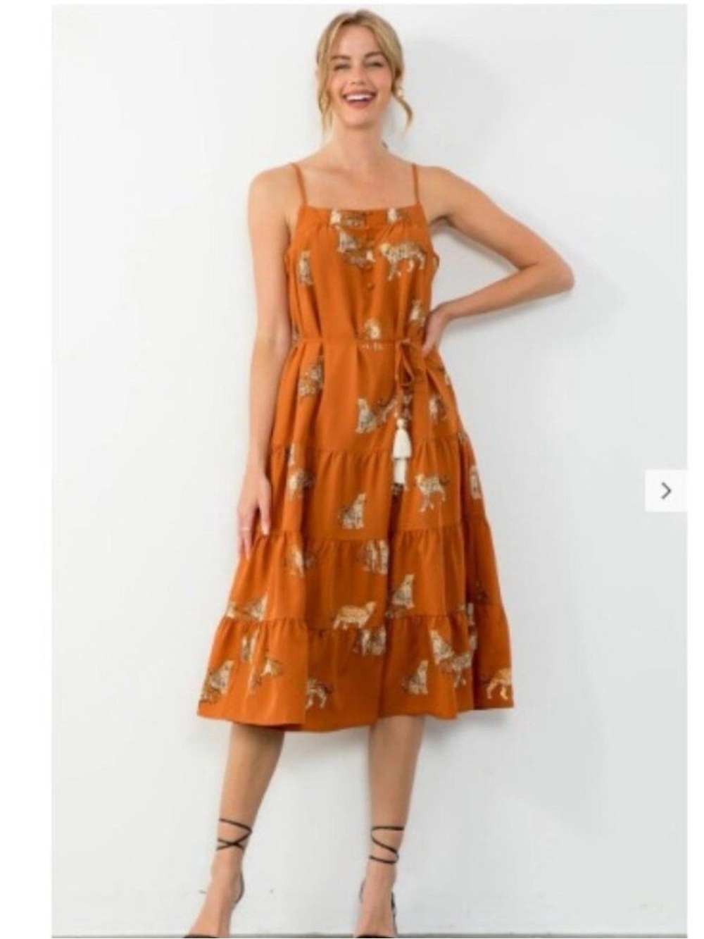 THML Cheetah Tiered Midi Dress